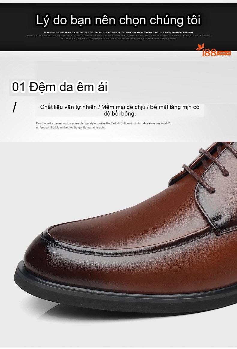 Giày Tây Buộc Dây Nam Da Bóng Chiều Cao Đế Khoảng 3cm Màu Đen, Nâu chi tiết 10
