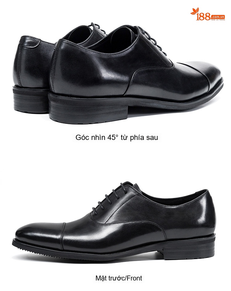 Giày Tây Buộc Dây Nam Da Bóng Chiều Cao Đế Khoảng 3cm Màu Đen, Nâu chi tiết 6