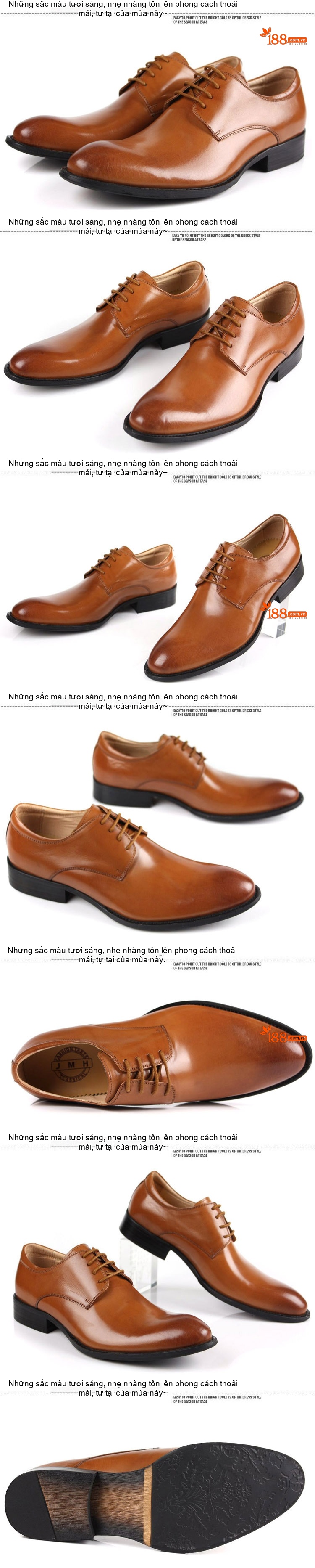 Giày Tây Buộc Dây Nam Da Bóng Chiều Cao Đế Khoảng 3cm Màu Đen, Nâu, Vàng Nâu chi tiết 3
