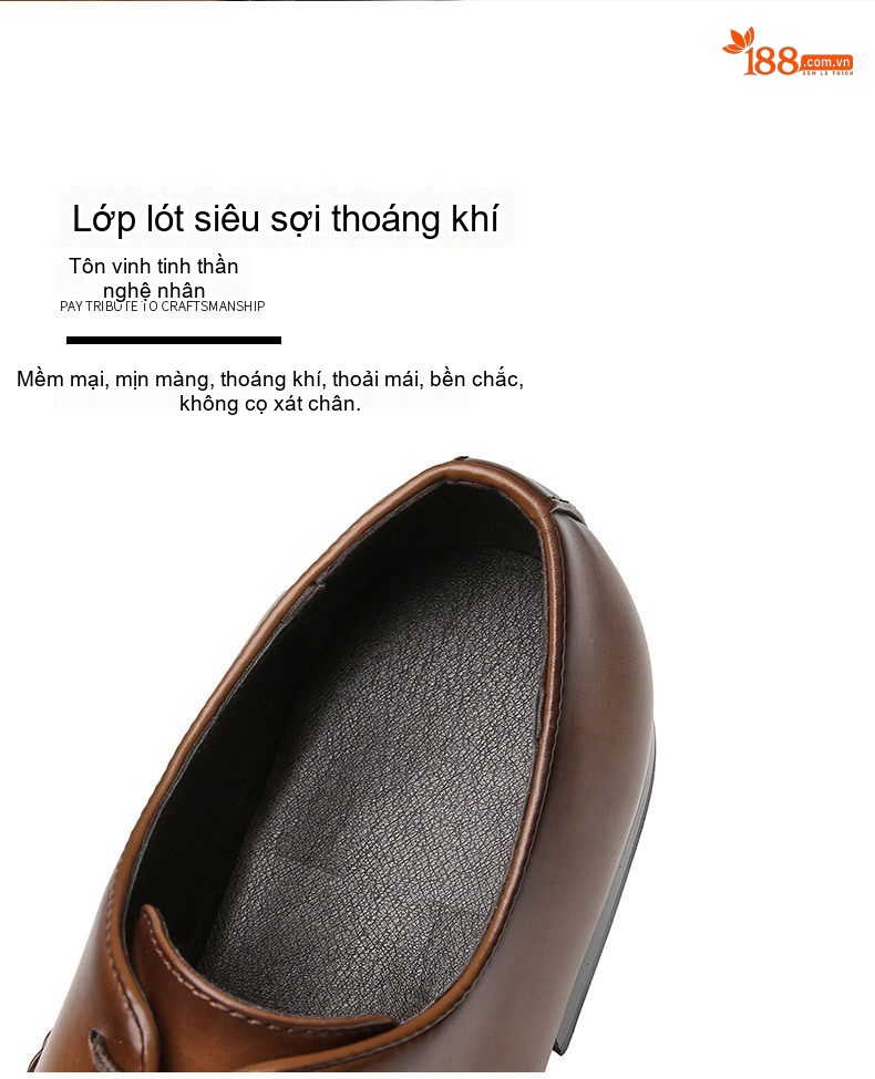 Giày Tây Buộc Dây Nam Da Bóng Chiều Cao Đế Khoảng 3cm Màu Đen, Nâu, Xám chi tiết 6