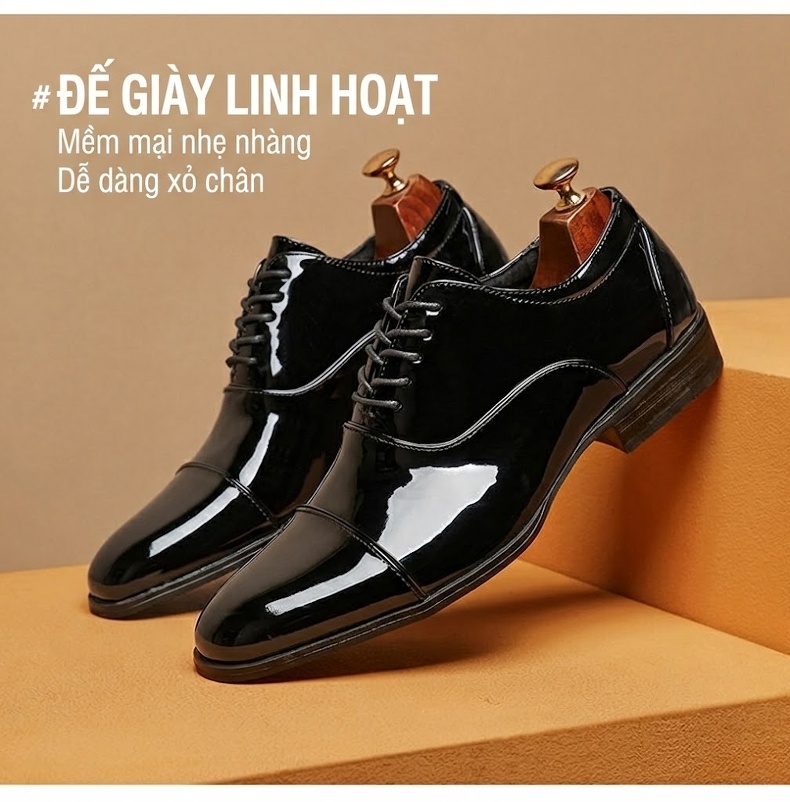 Giày Tây Buộc Dây Nam Da Bóng Chiều Cao Đế Khoảng 3cm Màu Đen, Trắng chi tiết 2