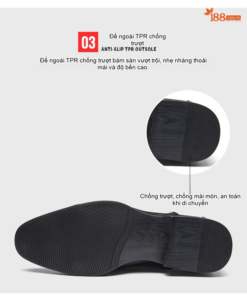Giày Tây Buộc Dây Nam Da Bóng Chiều Cao Đế Khoảng 3cm Màu Đen, Trắng chi tiết 8