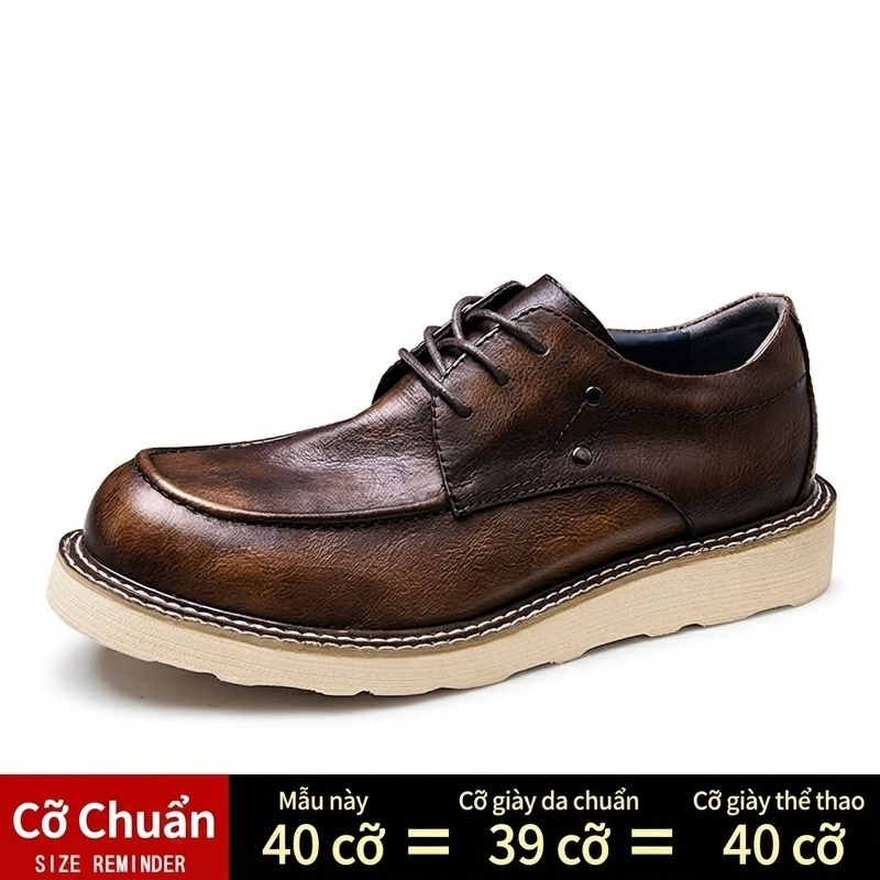 Giày Tây Buộc Dây Nam Da Bóng Chiều Cao Đế Khoảng 3cm Màu Nâu