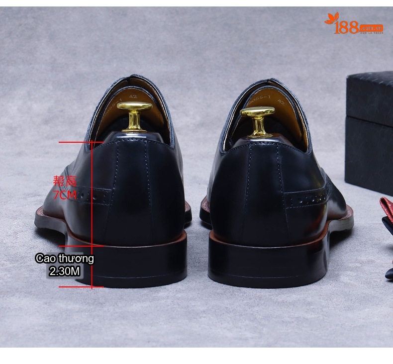 Giày Tây Buộc Dây Nam Da Bóng Chiều Cao Đế Khoảng 3cm Màu Nâu, Đen chi tiết 9