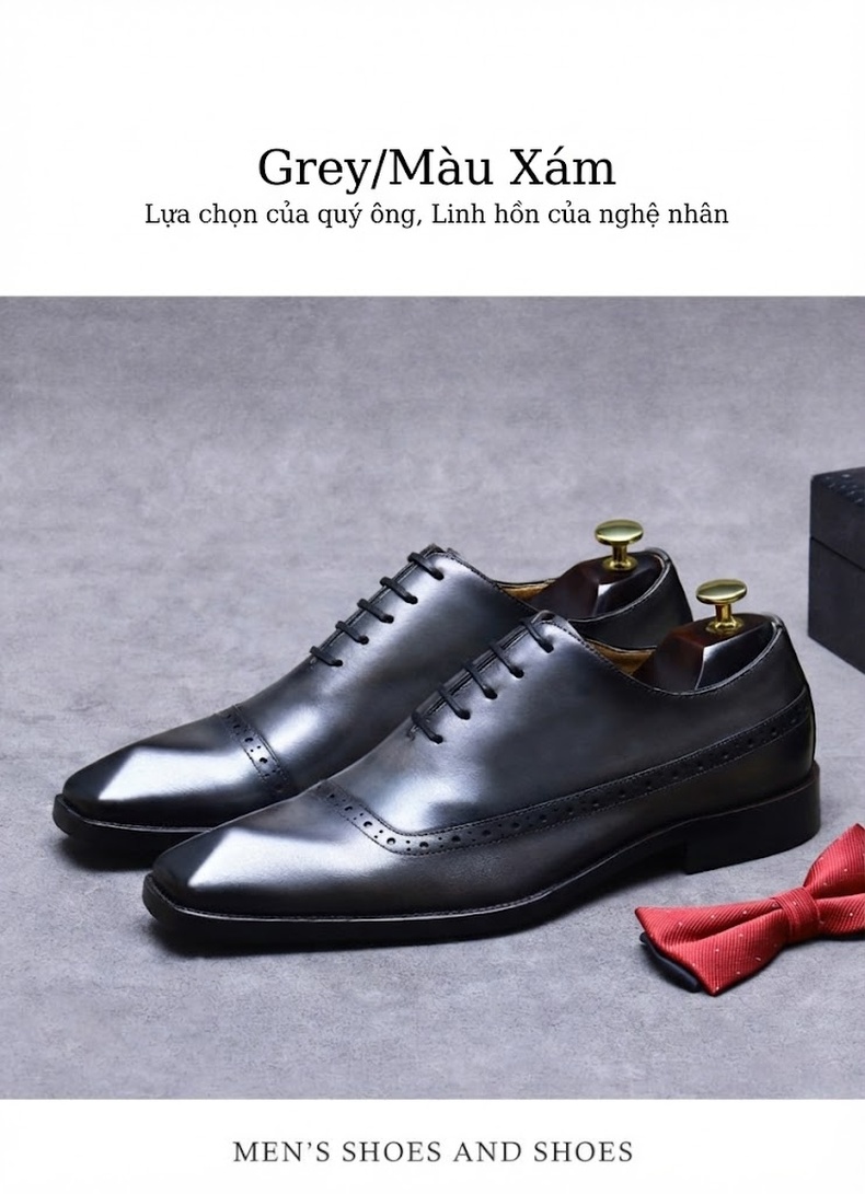 Giày Tây Buộc Dây Nam Da Bóng Chiều Cao Đế Khoảng 3cm Màu Nâu, Đen chi tiết 17