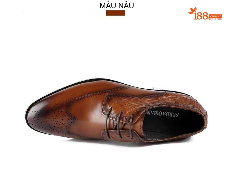Giày Tây Buộc Dây Nam Da Bóng Chiều Cao Đế Khoảng 3cm Màu Nâu, Đen chi tiết 5