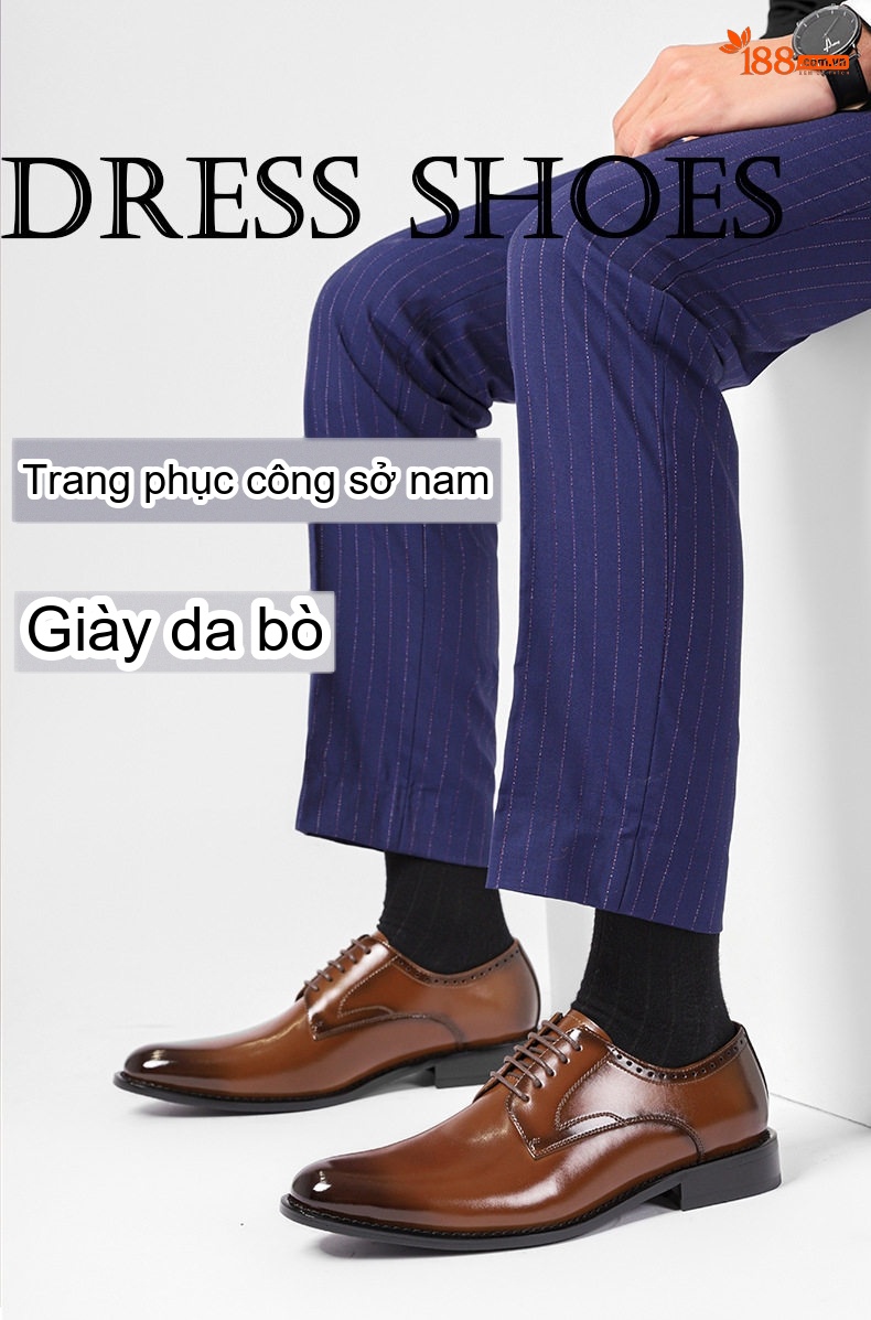 Giày Tây Buộc Dây Nam Da Bóng Chiều Cao Đế Khoảng 3cm Màu Nâu chi tiết 1