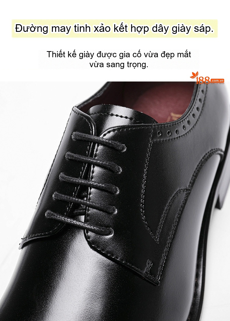 Giày Tây Buộc Dây Nam Da Bóng Chiều Cao Đế Khoảng 3cm Màu Nâu chi tiết 8