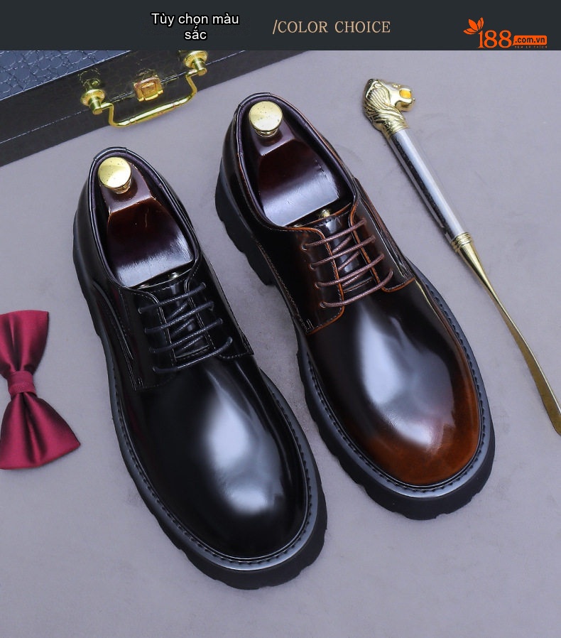 Giày Tây Buộc Dây Nam Da Bóng Chiều Cao Đế Khoảng 4cm Màu Đen, Nâu chi tiết 2