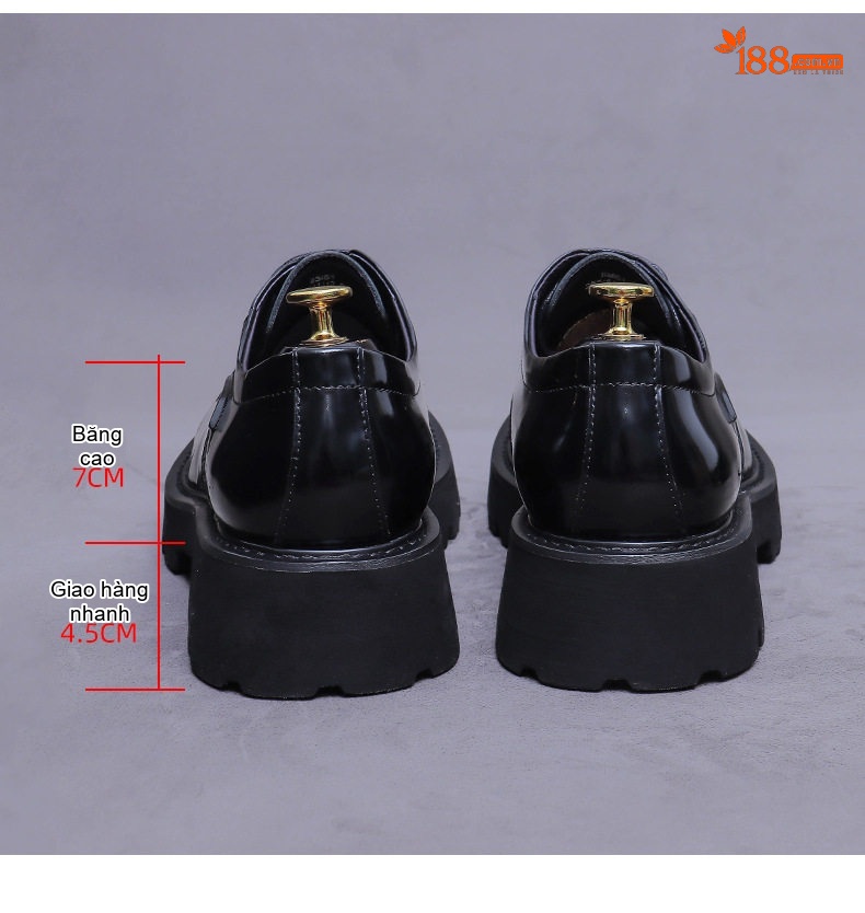 Giày Tây Buộc Dây Nam Da Bóng Chiều Cao Đế Khoảng 4cm Màu Đen, Nâu chi tiết 17