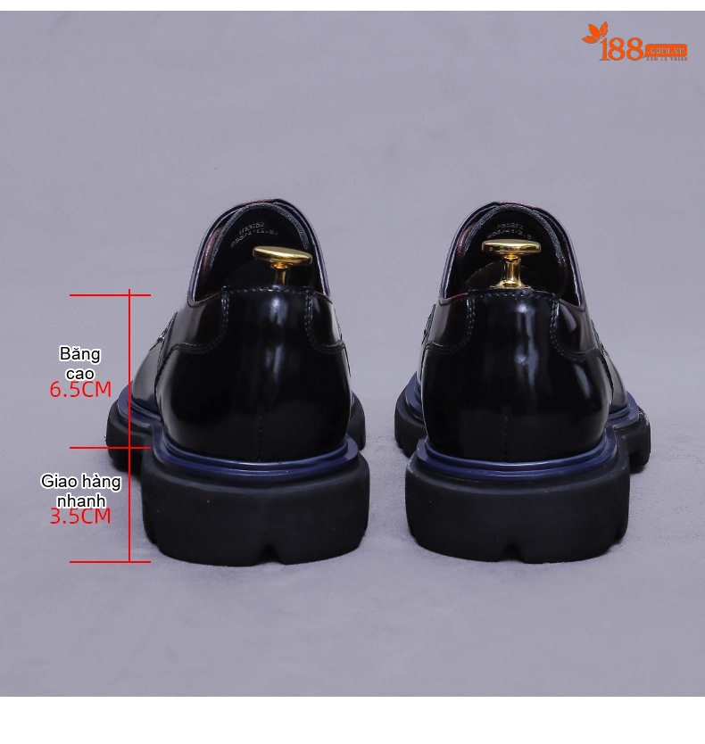 Giày Tây Buộc Dây Nam Da Bóng Chiều Cao Đế Khoảng 4cm Màu Đen, Nâu chi tiết 17
