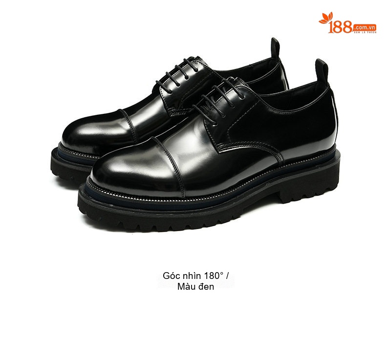 Giày Tây Buộc Dây Nam Da Bóng Chiều Cao Đế Khoảng 4cm Phong Cách Anh Quốc Màu Đen chi tiết 14