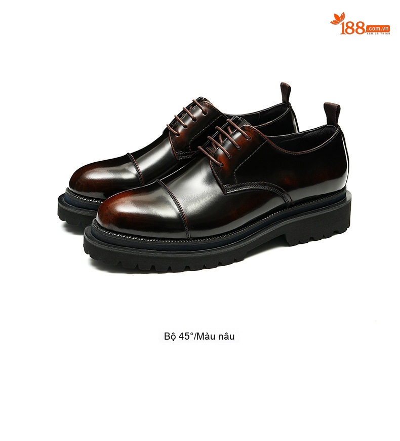 Giày Tây Buộc Dây Nam Da Bóng Chiều Cao Đế Khoảng 4cm Phong Cách Anh Quốc Màu Đen chi tiết 16