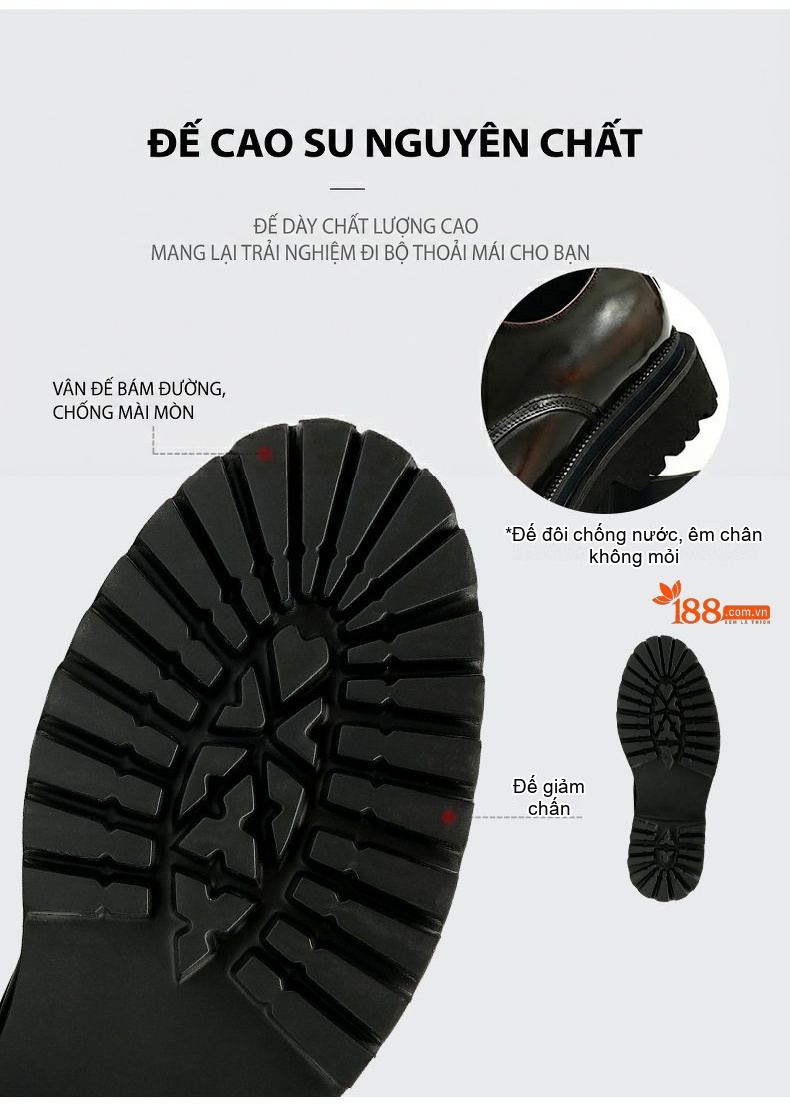 Giày Tây Buộc Dây Nam Da Bóng Chiều Cao Đế Khoảng 4cm Phong Cách Anh Quốc Màu Đen chi tiết 9