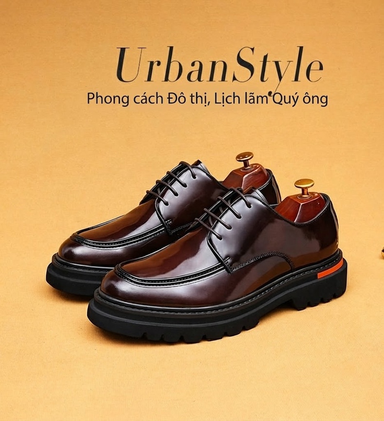 Giày Tây Buộc Dây Nam Da Bóng Chiều Cao Đế Khoảng 5cm Màu Đen, Nâu chi tiết 1