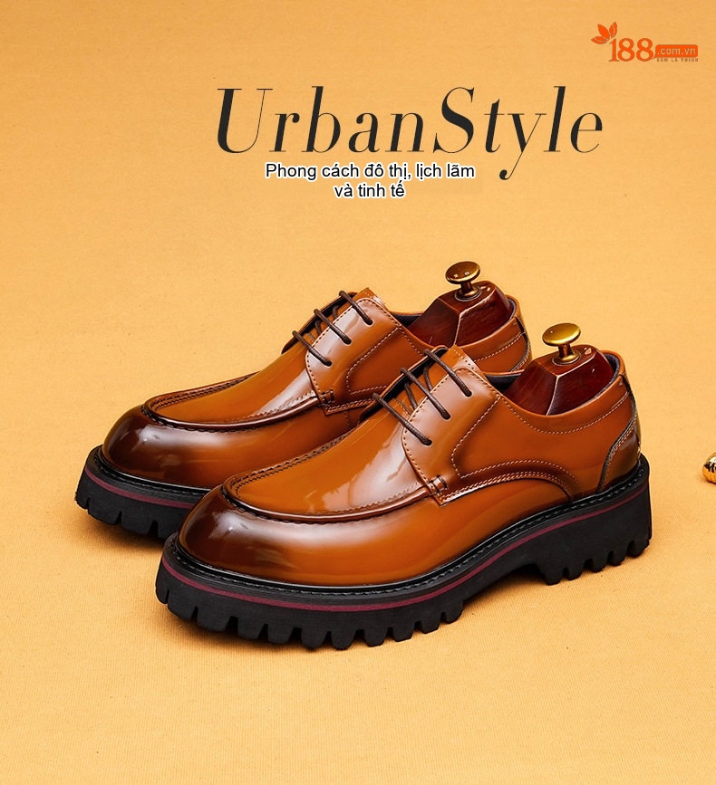 Giày Tây Buộc Dây Nam Da Bóng Chiều Cao Đế Khoảng 5cm Màu Đen, Nâu chi tiết 1