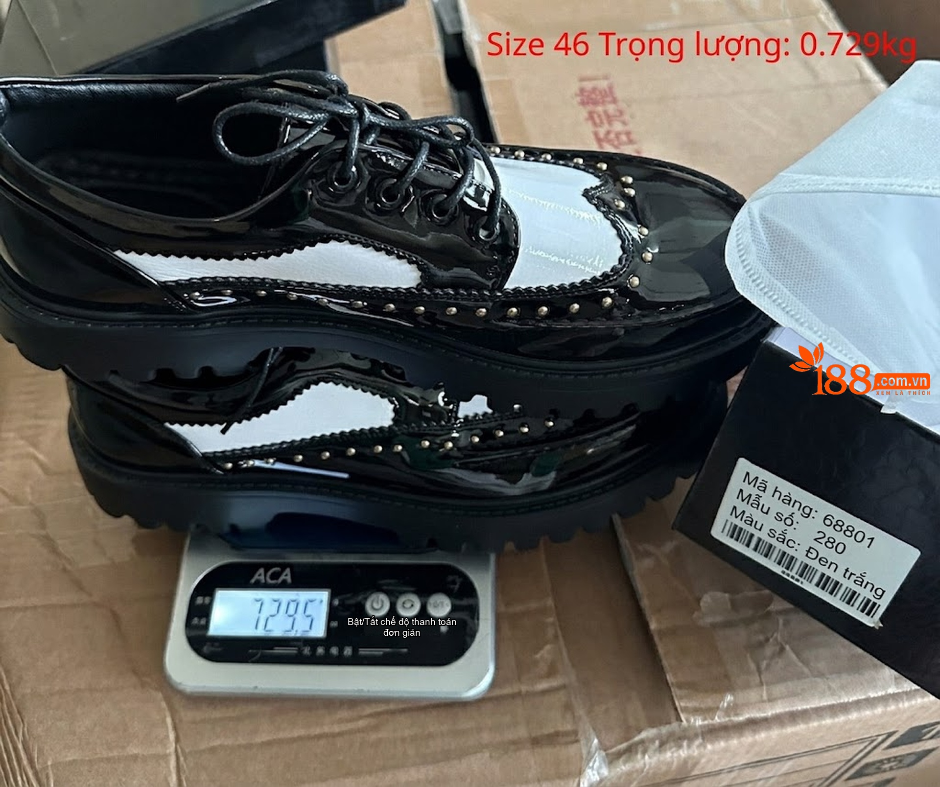 Giày Tây Buộc Dây Nam Da Bóng Đính Đinh Chiều Cao Đế Khoảng 5cm Màu Đen, Trắng chi tiết 1