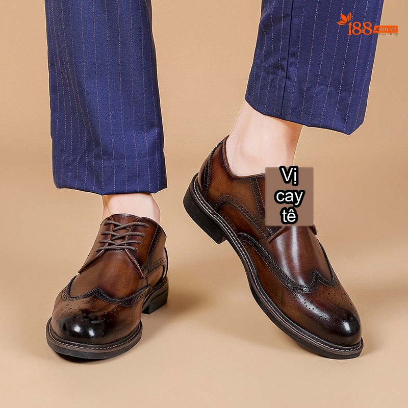 Giày Tây Buộc Dây Nam Da Bóng Kiểu Anh Chiều Cao Đế Khoảng 3cm Màu Nâu