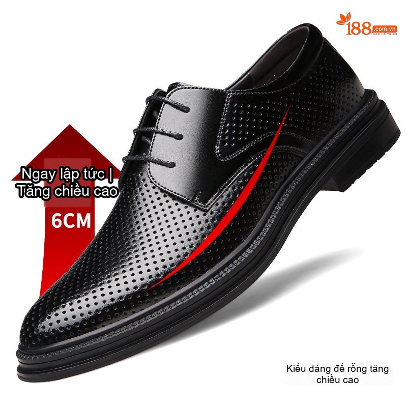 Giày Tây Buộc Dây Nam Da Bóng Lót Lông Chiều Cao Đế 6cm Màu Đen