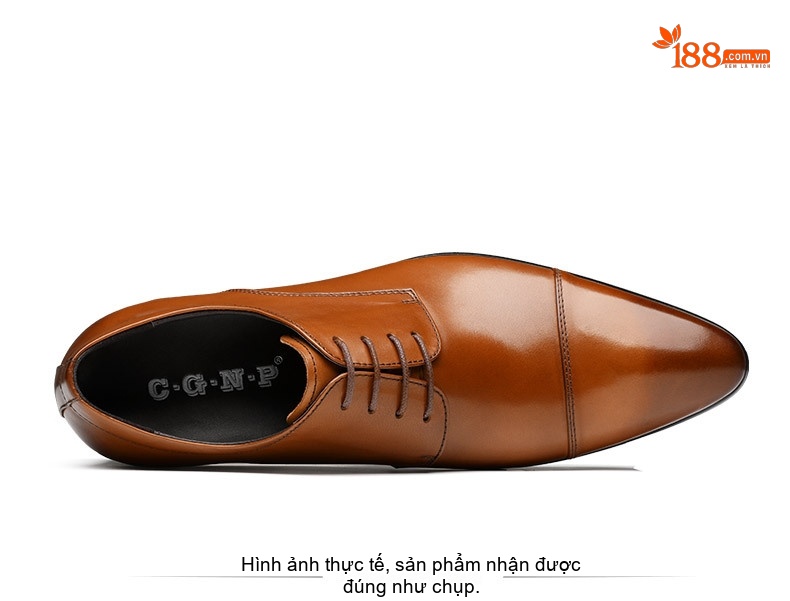 Giày Tây Buộc Dây Nam Da Bóng Mũi Nhọn Công Sở Chiều Cao Đế Khoảng 3cm Màu Nâu, Đen chi tiết 6