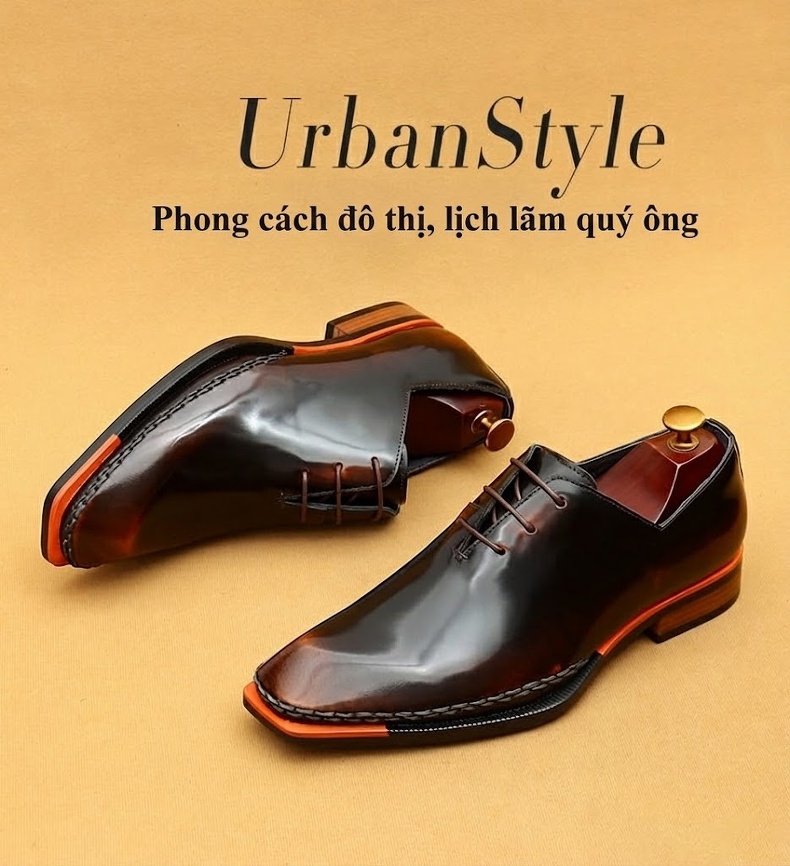 Giày Tây Buộc Dây Nam Da Bóng Mũi Vuông Chiều Cao Đế Khoảng 3cm Màu Đen, Nâu chi tiết 1