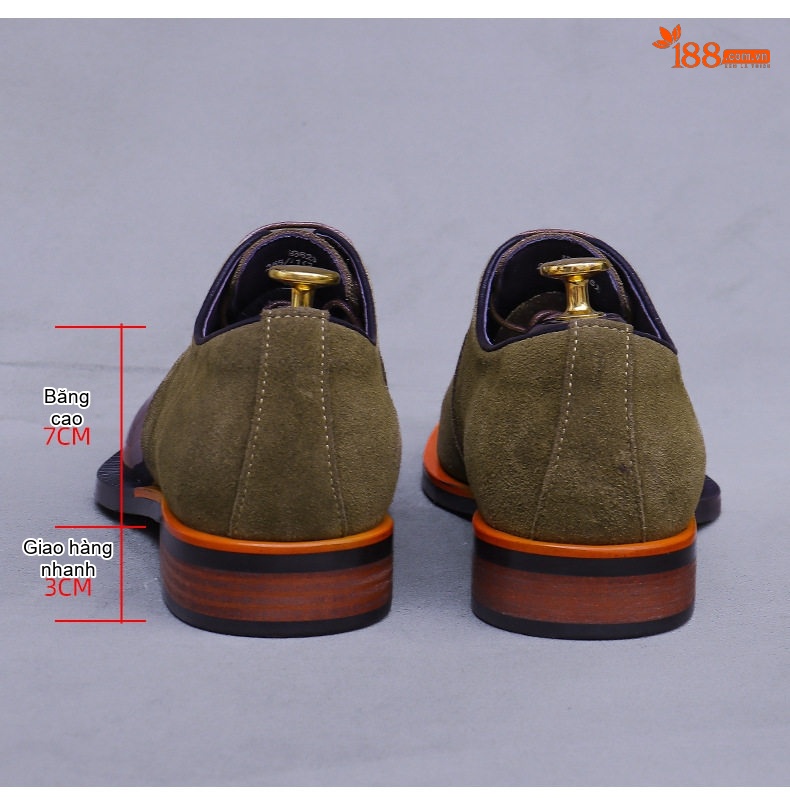 Giày Tây Buộc Dây Nam Da Bóng Nỉ Chiều Cao Đế Khoảng 3cm Màu Nâu, Đen, Xám chi tiết 22