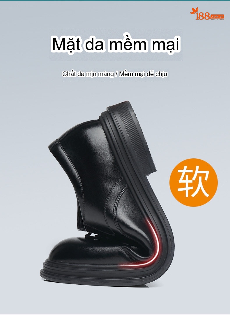 Giày Tây Buộc Dây Nam Da Bóng Tăng Chiều Cao 6cm Phong Cách Anh Quốc Màu Đen chi tiết 5