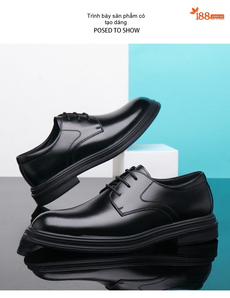 Giày Tây Buộc Dây Nam Da Bóng Tăng Chiều Cao 6cm Phong Cách Anh Quốc Màu Đen chi tiết 7
