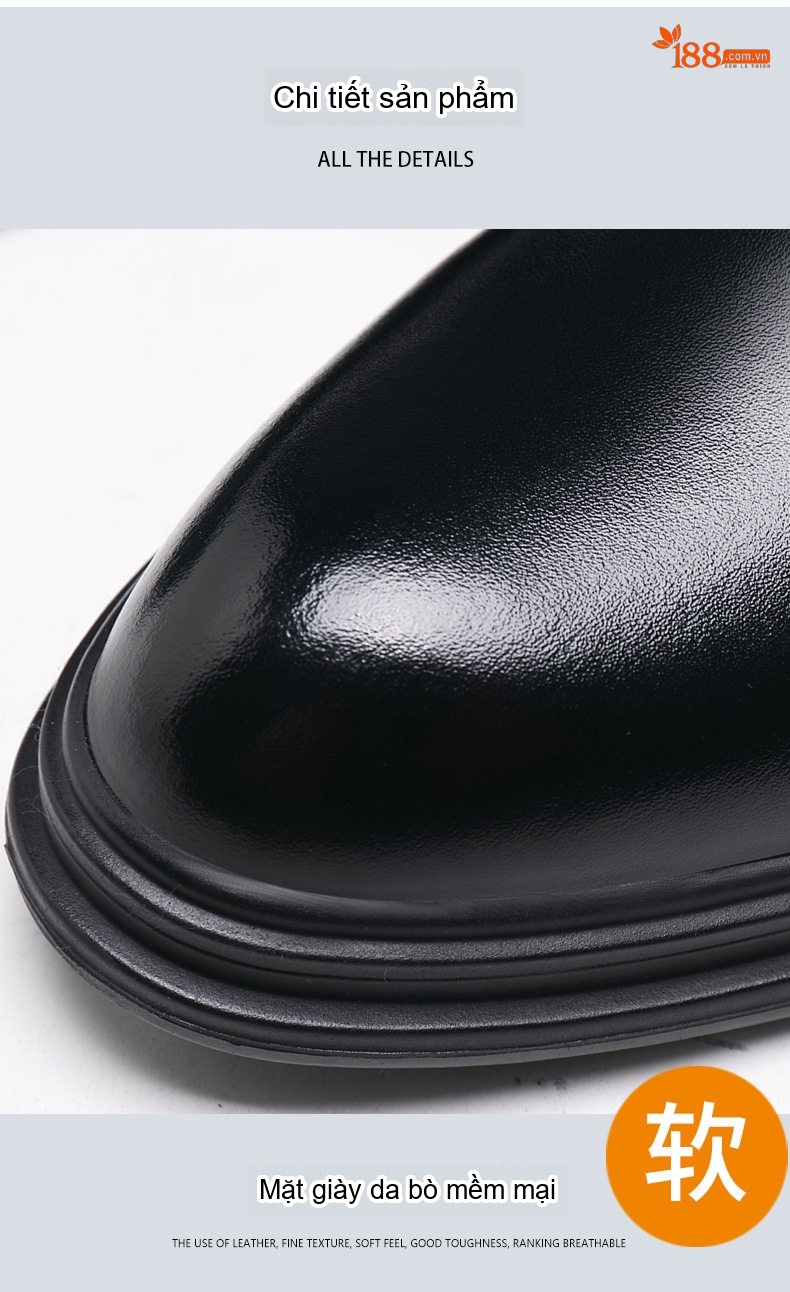 Giày Tây Buộc Dây Nam Da Bóng Tăng Chiều Cao 6cm Phong Cách Anh Quốc Màu Đen chi tiết 12