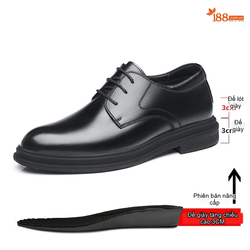Giày Tây Buộc Dây Nam Da Bóng Tăng Chiều Cao 6cm Phong Cách Anh Quốc Màu Đen