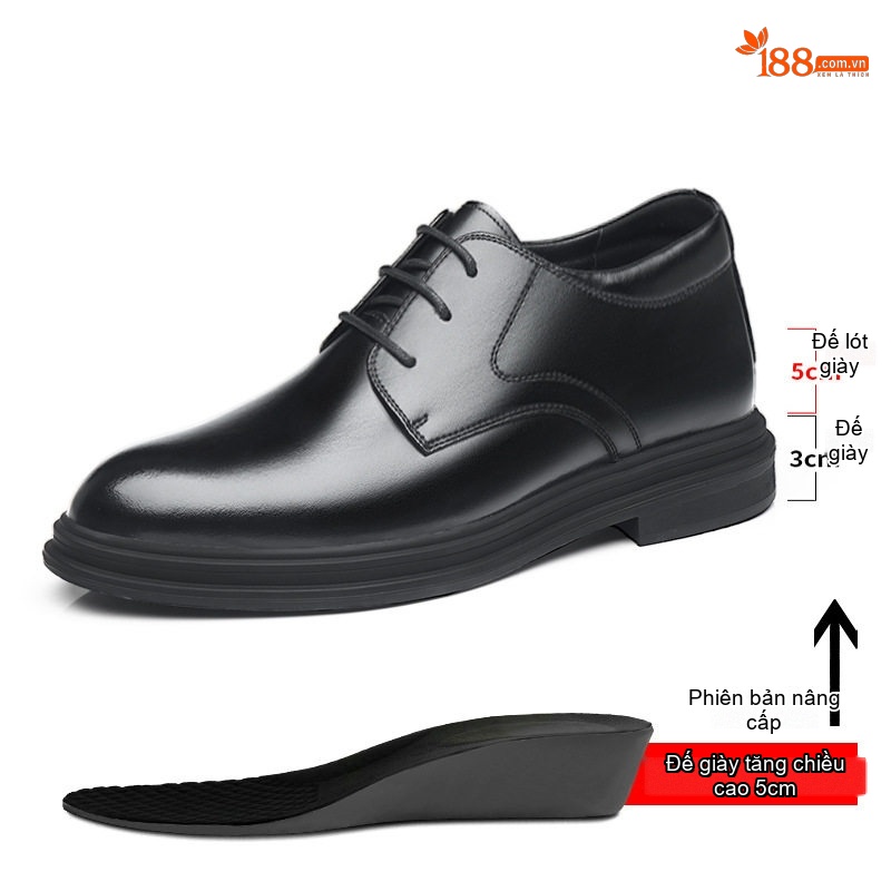 Giày Tây Buộc Dây Nam Da Bóng Tăng Chiều Cao 6cm Phong Cách Anh Quốc Màu Đen