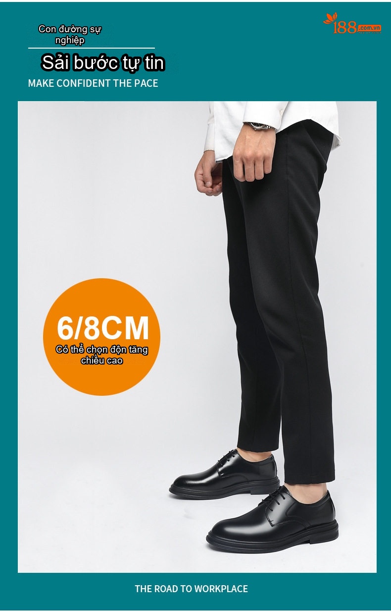 Giày Tây Buộc Dây Nam Da Bóng Tăng Chiều Cao 6cm Phong Cách Anh Quốc Màu Đen chi tiết 3