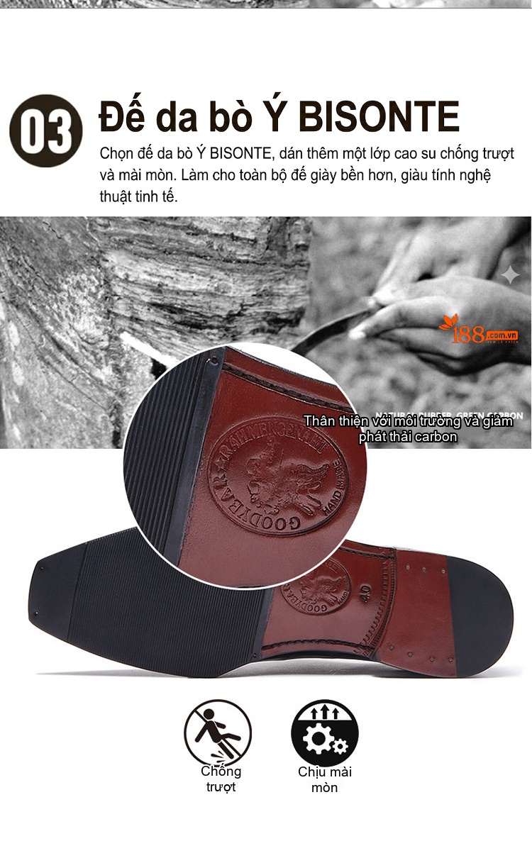 Giày Tây Buộc Dây Nam Da Cá Sấu Chiều Cao Đế Khoảng 3cm Màu Đen chi tiết 9