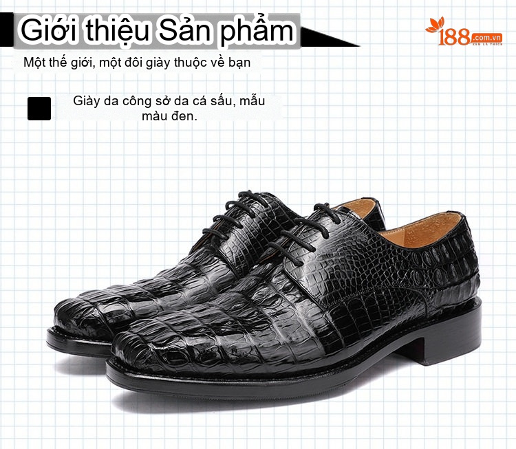 Giày Tây Buộc Dây Nam Da Cá Sấu Chiều Cao Đế Khoảng 3cm Màu Đen, Nâu chi tiết 10