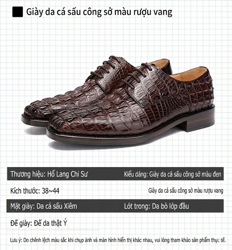 Giày Tây Buộc Dây Nam Da Cá Sấu Chiều Cao Đế Khoảng 3cm Màu Đen, Nâu chi tiết 11