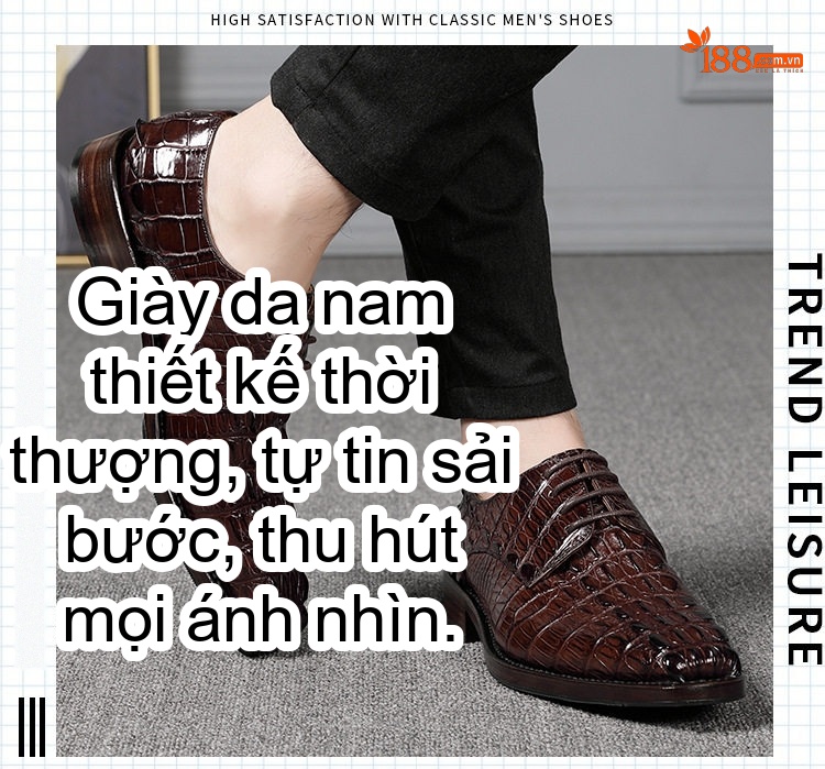 Giày Tây Buộc Dây Nam Da Cá Sấu Chiều Cao Đế Khoảng 3cm Màu Đen, Nâu chi tiết 13
