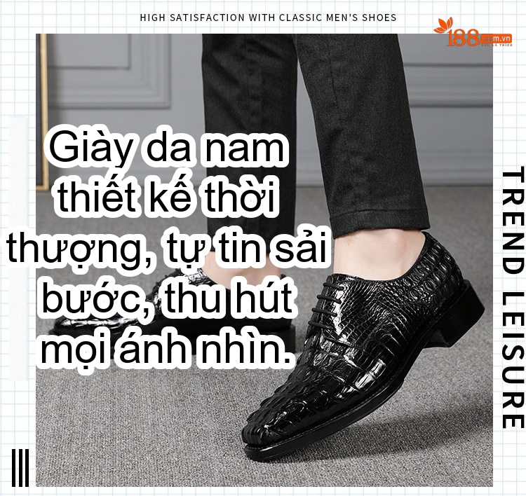 Giày Tây Buộc Dây Nam Da Cá Sấu Chiều Cao Đế Khoảng 3cm Màu Đen, Nâu chi tiết 19