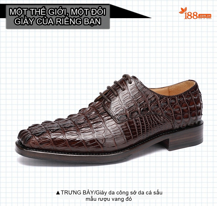 Giày Tây Buộc Dây Nam Da Cá Sấu Chiều Cao Đế Khoảng 3cm Màu Đen, Nâu chi tiết 24