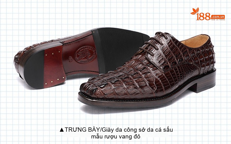 Giày Tây Buộc Dây Nam Da Cá Sấu Chiều Cao Đế Khoảng 3cm Màu Đen, Nâu chi tiết 25
