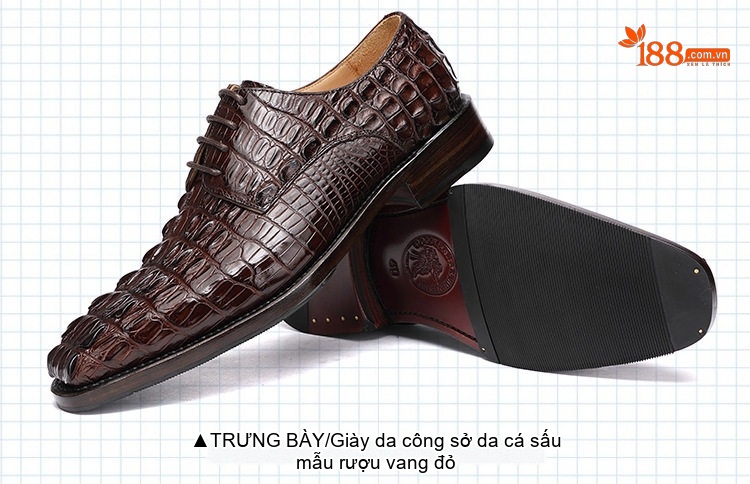 Giày Tây Buộc Dây Nam Da Cá Sấu Chiều Cao Đế Khoảng 3cm Màu Đen, Nâu chi tiết 26
