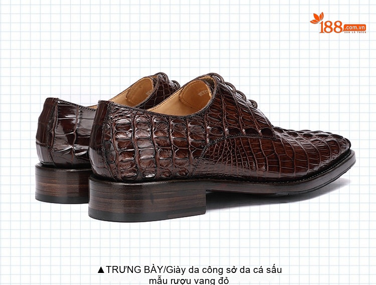 Giày Tây Buộc Dây Nam Da Cá Sấu Chiều Cao Đế Khoảng 3cm Màu Đen, Nâu chi tiết 27