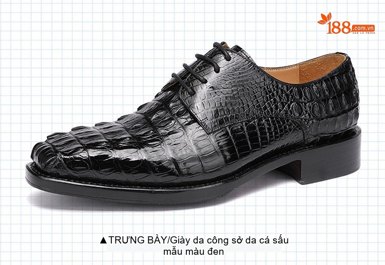 Giày Tây Buộc Dây Nam Da Cá Sấu Chiều Cao Đế Khoảng 3cm Màu Đen, Nâu chi tiết 29