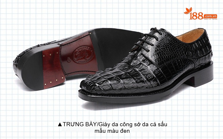 Giày Tây Buộc Dây Nam Da Cá Sấu Chiều Cao Đế Khoảng 3cm Màu Đen, Nâu chi tiết 30