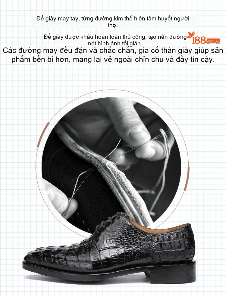 Giày Tây Buộc Dây Nam Da Cá Sấu Chiều Cao Đế Khoảng 3cm Màu Đen, Nâu chi tiết 4