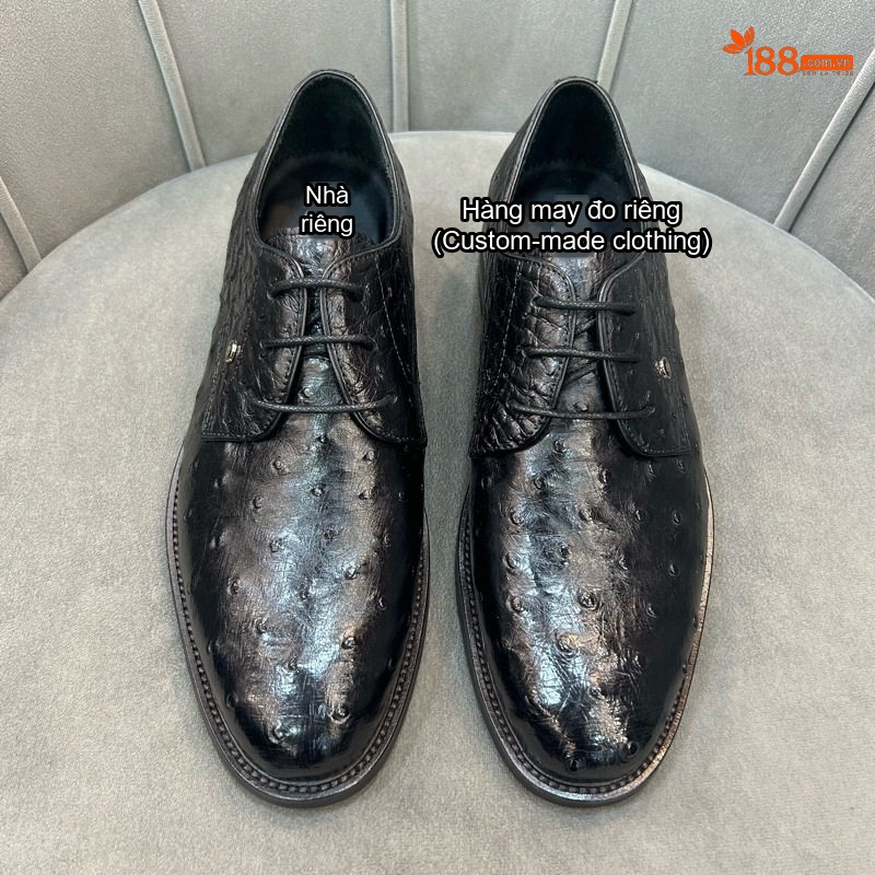 Giày Tây Buộc Dây Nam Da Đà Điểu Chiều Cao Đế Khoảng 3cm Màu Đen