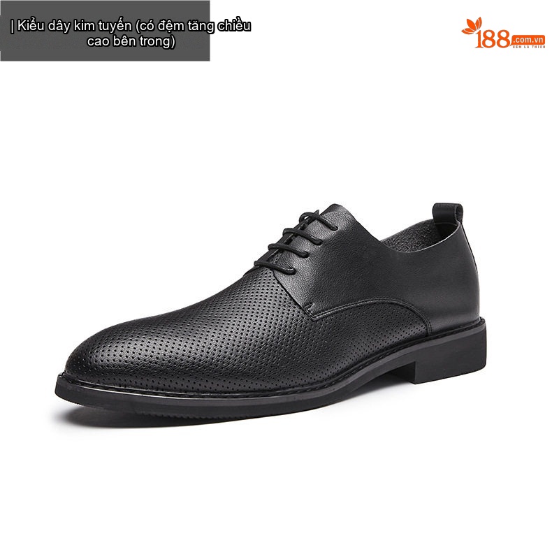 Giày Tây Buộc Dây Nam Da Mềm Chiều Cao Đế Khoảng 3cm Màu Đen