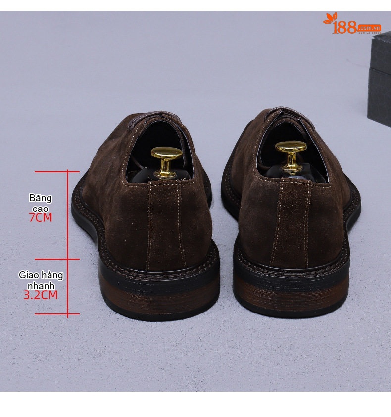 Giày Tây Buộc Dây Nam Da Mờ Chiều Cao Đế Khoảng 3cm Màu Đen, Nâu chi tiết 15
