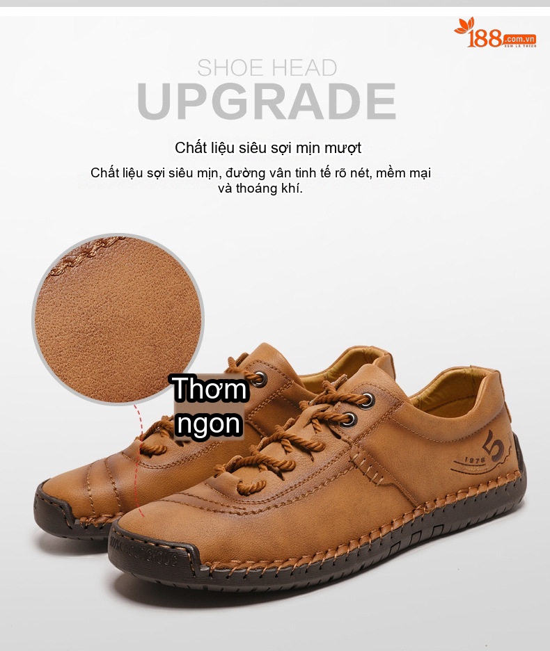 Giày Tây Buộc Dây Nam Da Mờ Thủ Công Chiều Cao Đế Khoảng 2cm Màu Nâu, Đen, Xanh Rêu chi tiết 9