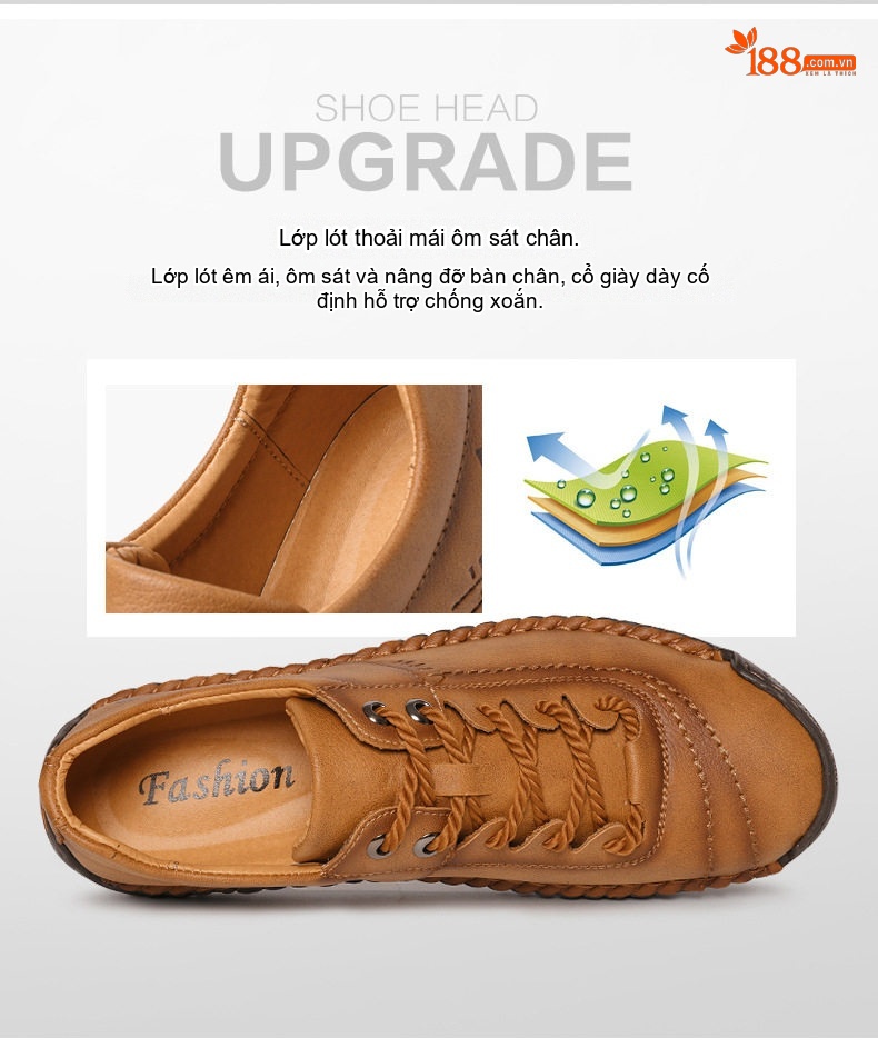 Giày Tây Buộc Dây Nam Da Mờ Thủ Công Chiều Cao Đế Khoảng 2cm Màu Nâu, Đen, Xanh Rêu chi tiết 10