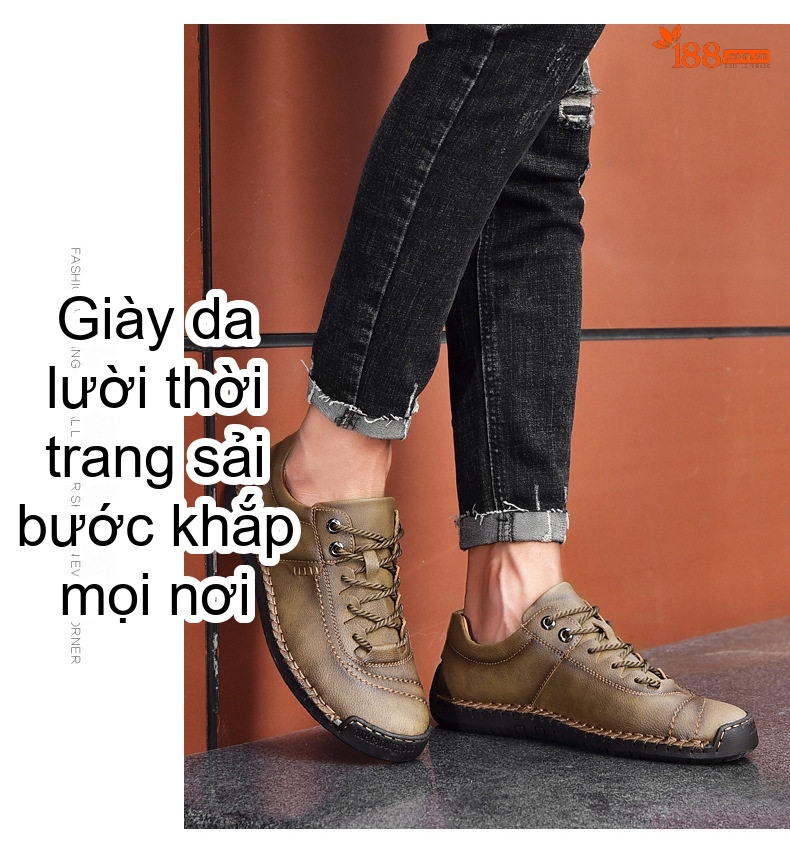 Giày Tây Buộc Dây Nam Da Mờ Thủ Công Chiều Cao Đế Khoảng 2cm Màu Nâu, Đen, Xanh Rêu chi tiết 26